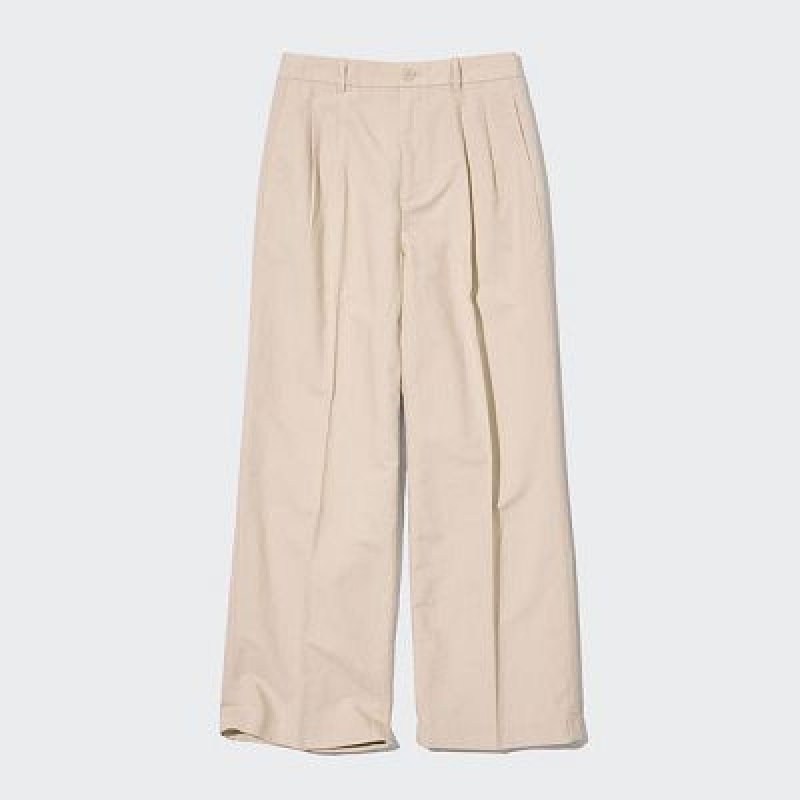 Pantalon Uniqlo Linen Blend Tucked Wide Mujer Moradas | 154983_PE