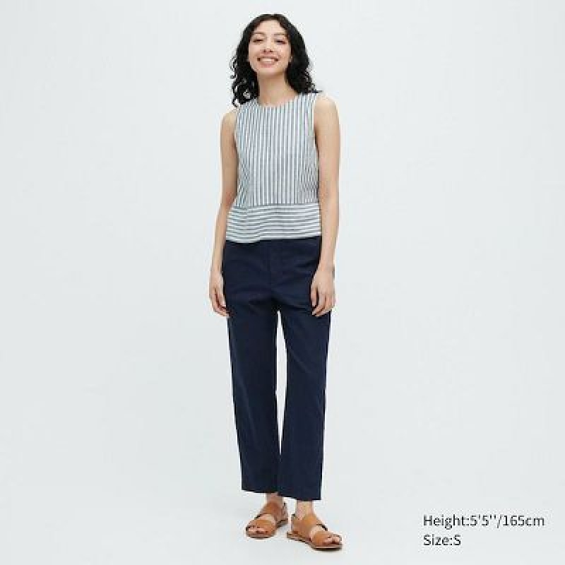 Pantalon Uniqlo Linen Cotton Tapered Mujer Blancas | 97465_PE