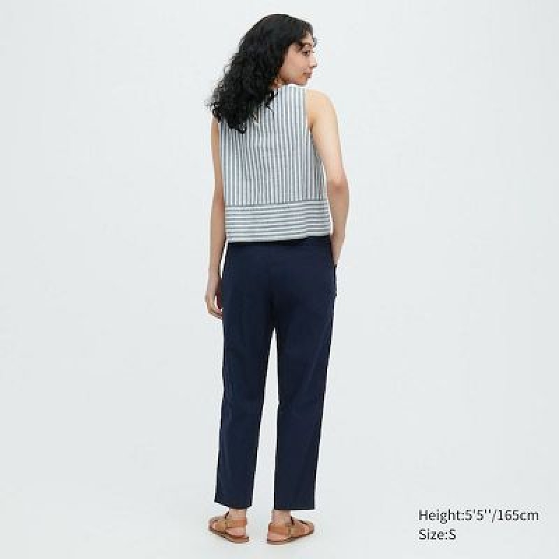 Pantalon Uniqlo Linen Cotton Tapered Mujer Blancas | 97465_PE