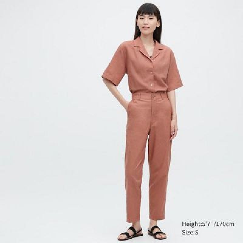 Pantalon Uniqlo Linen Cotton Tapered Mujer Blancas | 97465_PE