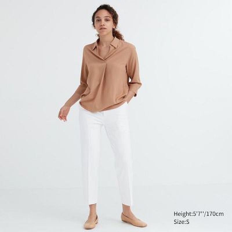 Pantalon Uniqlo Smart Ankle (2-Way Stretch) Mujer Blancas | 485629_PE