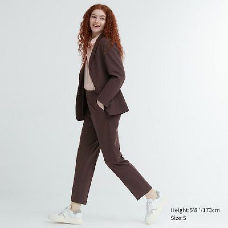 Pantalon Uniqlo Smart Ankle (2-Way Stretch, Tall) Mujer Marrones | 261849_PE