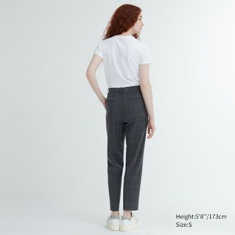 Pantalon Uniqlo Smart Ankle (2-Way Stretch Glen Check, Tall) Mujer Gris | 54719_PE