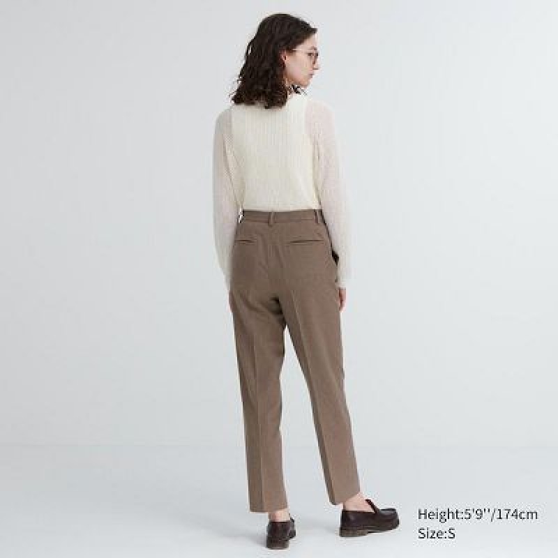 Pantalon Uniqlo Smart Ankle (2-Way Stretch Check, Tall) Mujer Marrones | 826754_PE