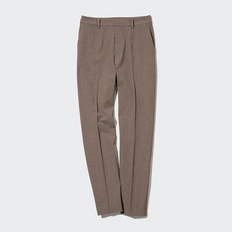 Pantalon Uniqlo Smart Ankle (2-Way Stretch Check, Tall) Mujer Marrones | 826754_PE