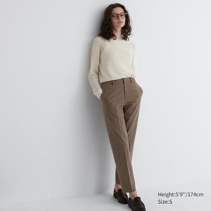 Pantalon Uniqlo Smart Ankle (2-Way Stretch Check, Tall) Mujer Marrones | 826754_PE