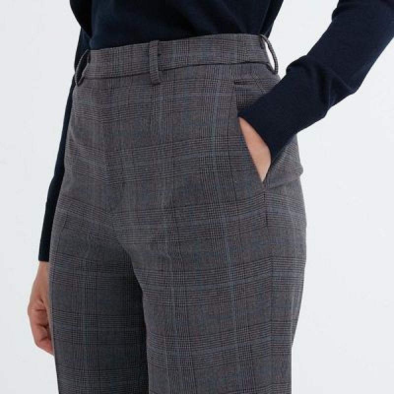 Pantalon Uniqlo Smart Ankle (2-Way Stretch Glen Check) Mujer Gris | 210945_PE