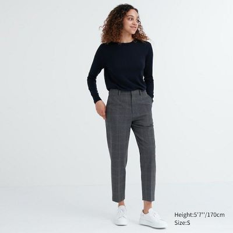 Pantalon Uniqlo Smart Ankle (2-Way Stretch Glen Check) Mujer Gris | 210945_PE