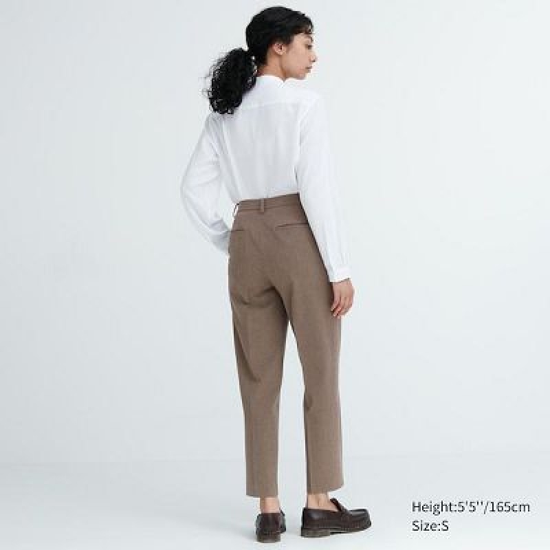 Pantalon Uniqlo Smart Ankle (2-Way Stretch Check) Mujer Marrones | 854201_PE