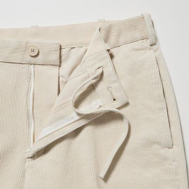 Pantalon Uniqlo Smart Ankle (2-Way Stretch Corduroy, Tall) Hombre Beige | 615947_PE