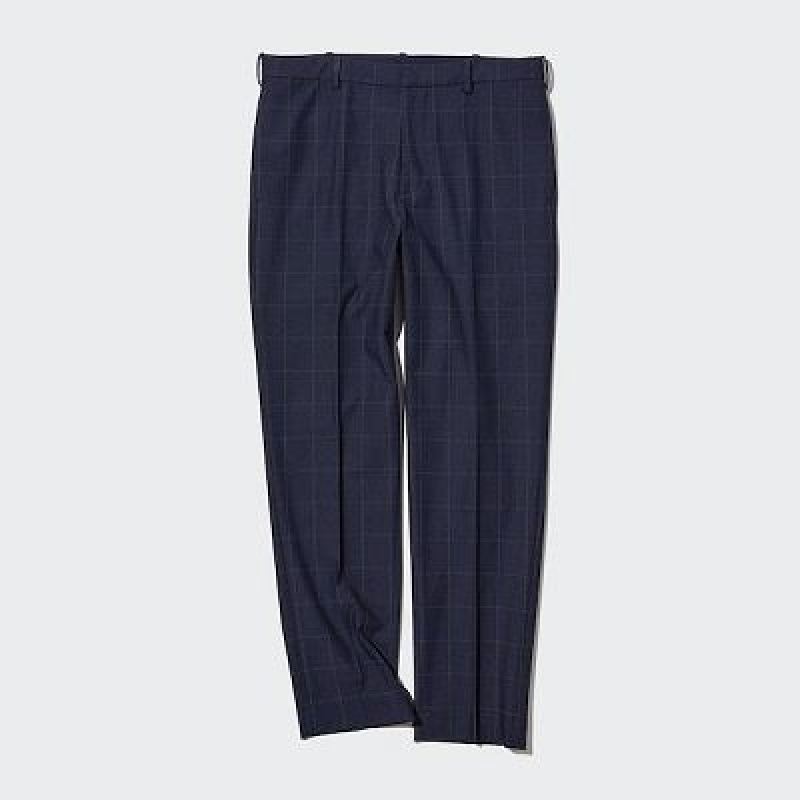 Pantalon Uniqlo Smart Ankle (2-Way Stretch Windowpane, Tall) Hombre Azul Marino | 827691_PE