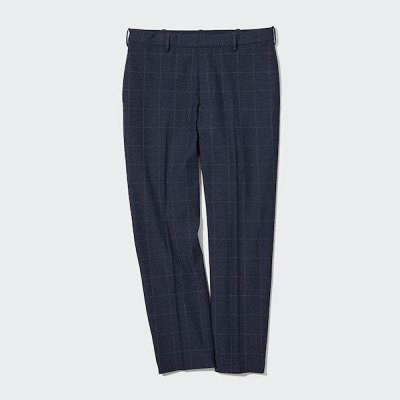 Pantalon Uniqlo Smart Ankle (2-Way Stretch Windowpane) Hombre Azul Marino | 187564_PE