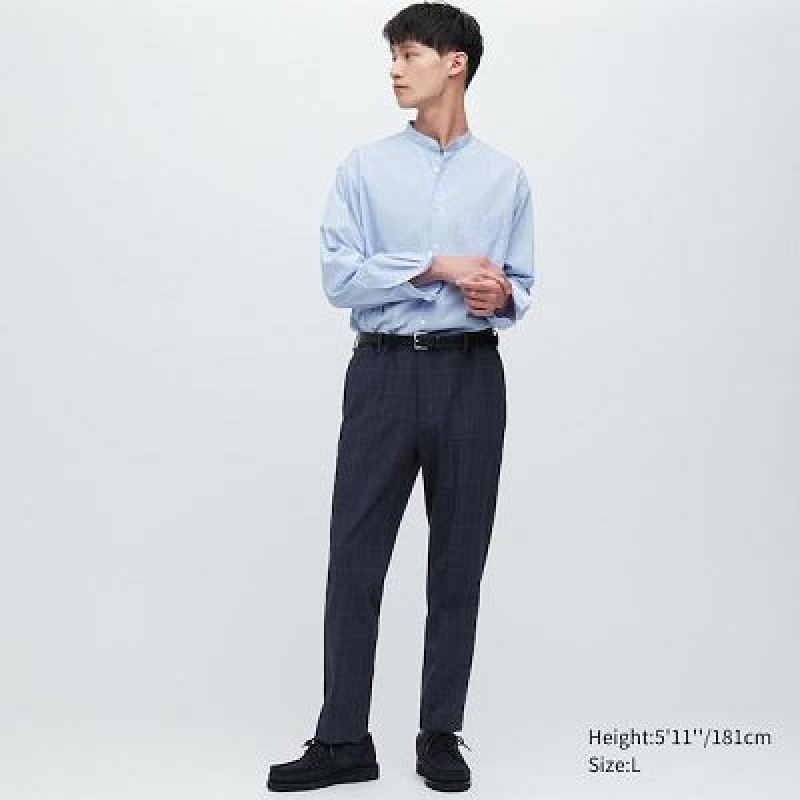 Pantalon Uniqlo Smart Ankle (2-Way Stretch Windowpane) Hombre Azul Marino | 187564_PE