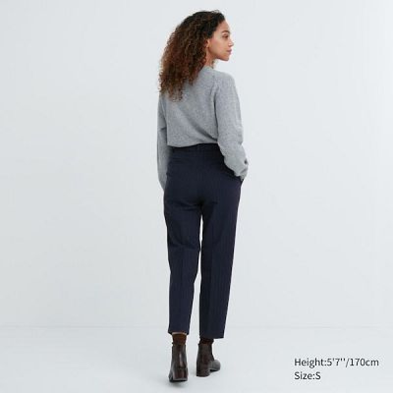 Pantalon Uniqlo Smart Brushed Ankle (Pinstripe) Mujer Azul Marino | 639725_PE