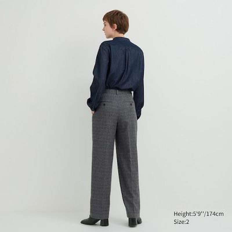 Pantalon Uniqlo Tweed Wide-Fit Plisado Mujer Gris | 943186_PE