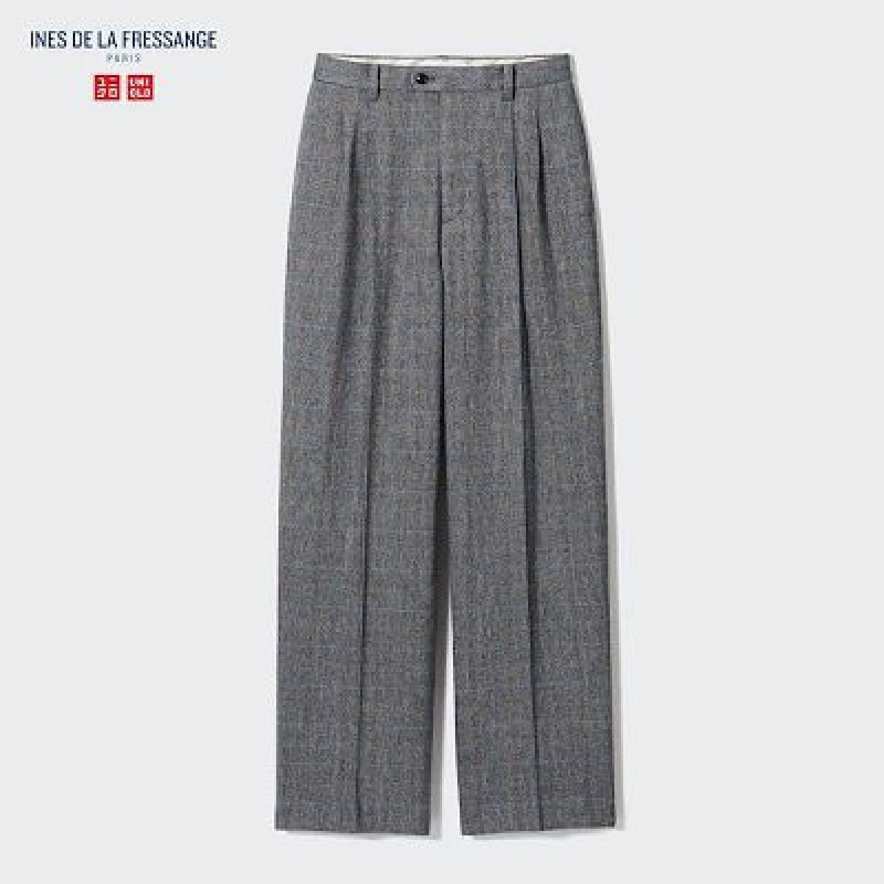 Pantalon Uniqlo Tweed Wide-Fit Plisado Mujer Gris | 943186_PE