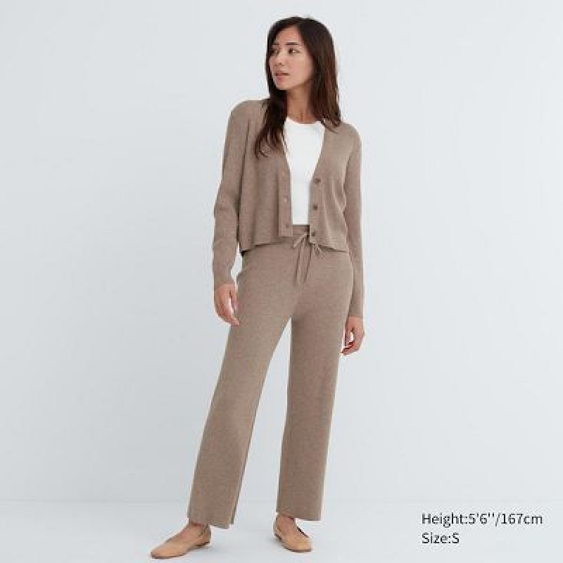 Pantalon Uniqlo Washable Knit Acanalado Mujer Kaki | 648973_PE