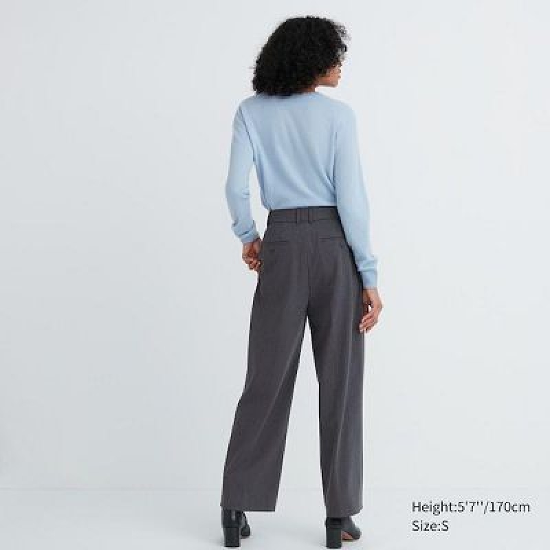 Pantalon Uniqlo Wide-Fit Plisado Mujer Beige | 605983_PE