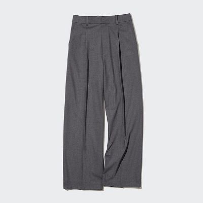 Pantalon Uniqlo Wide-Fit Plisado Mujer Gris | 153602_PE