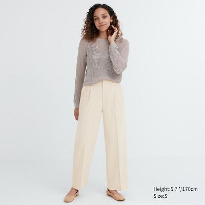 Pantalon Uniqlo Wide-Fit Plisado Mujer Natural | 264089_PE