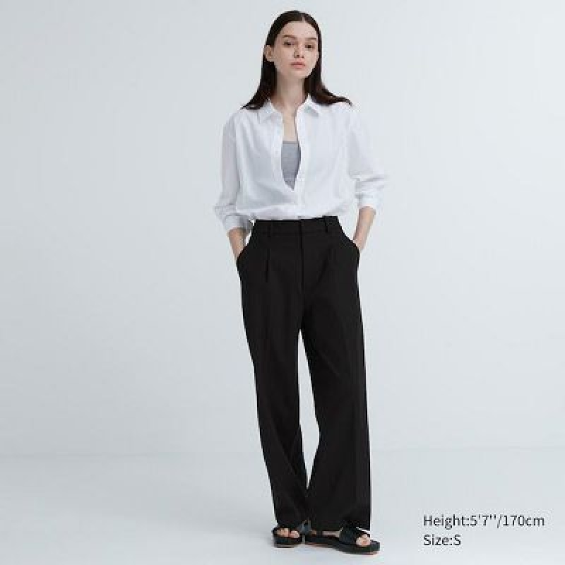 Pantalon Uniqlo Wide-Fit Plisado Mujer Negras | 415072_PE