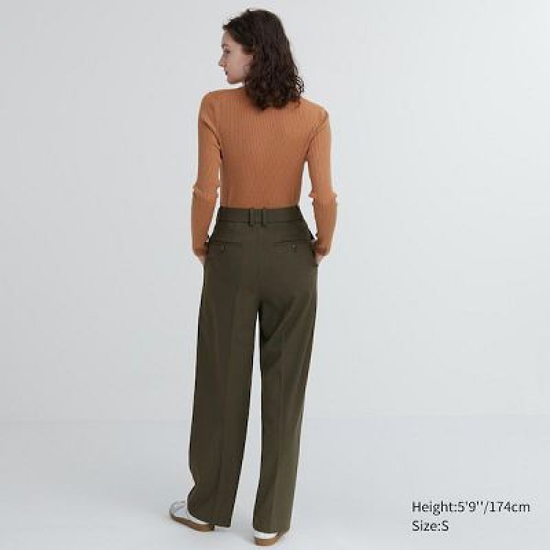 Pantalon Uniqlo Wide-Fit Plisado Mujer Negras | 896503_PE