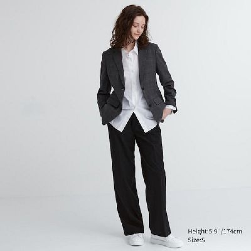 Pantalon Uniqlo Wide-Fit Plisado Mujer Negras | 896503_PE