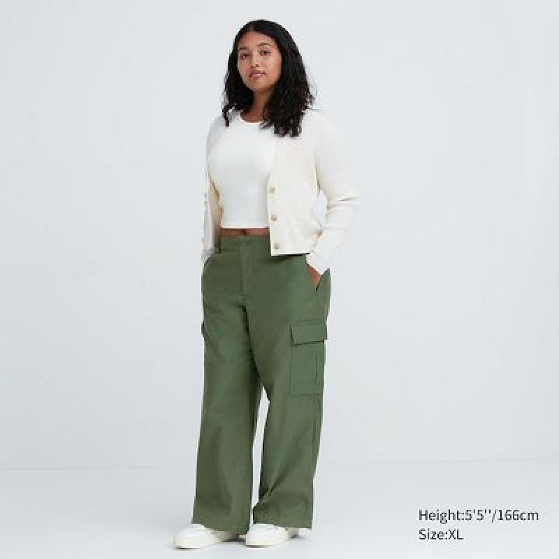 Pantalon Uniqlo Wide Directo Cargo Mujer Verde | 496207_PE