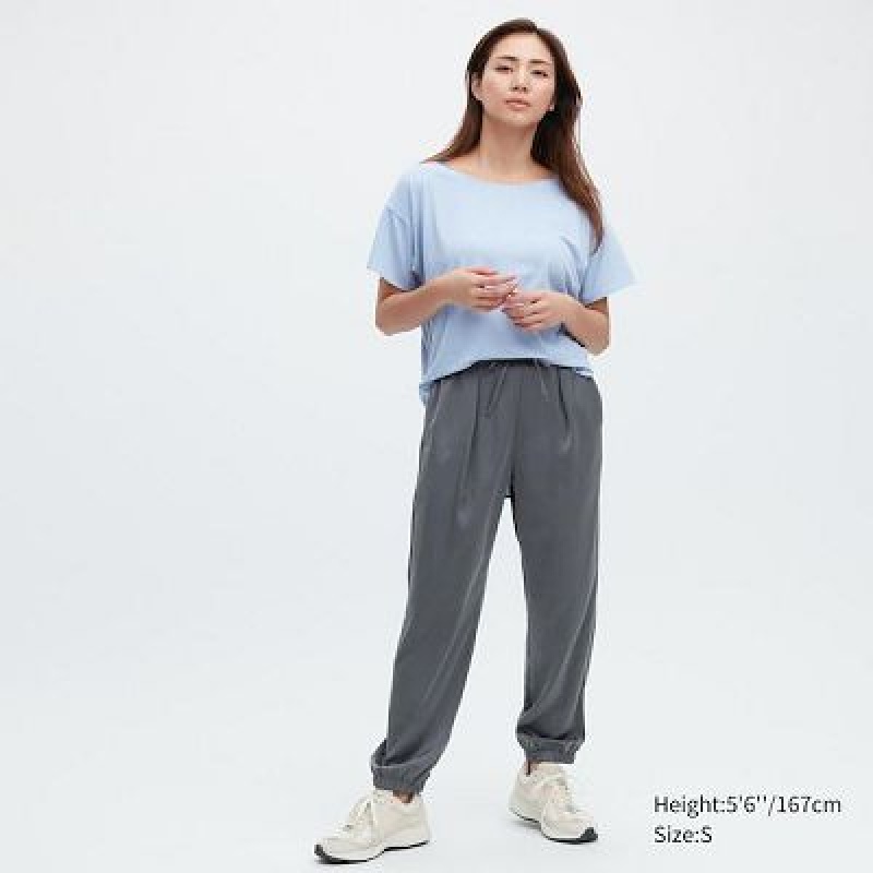 Pantalones Jogger Uniqlo Satin Drape Mujer Gris | 124369_PE