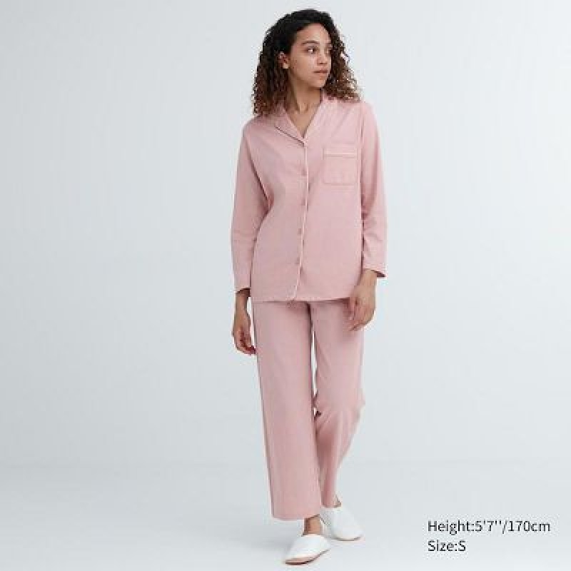 Pijama Uniqlo AIRism Cotton Long-Sleeve Mujer Rosas | 981406_PE