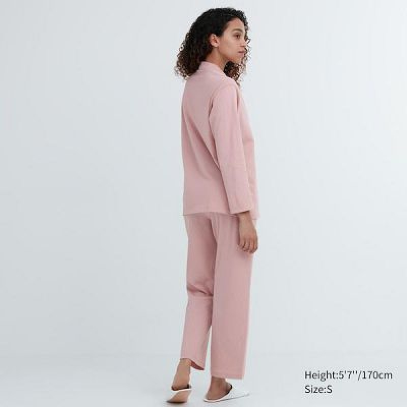 Pijama Uniqlo AIRism Cotton Long-Sleeve Mujer Rosas | 981406_PE