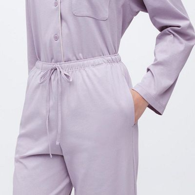 Pijama Uniqlo AIRism Cotton Long-Sleeve Mujer Moradas | 517803_PE