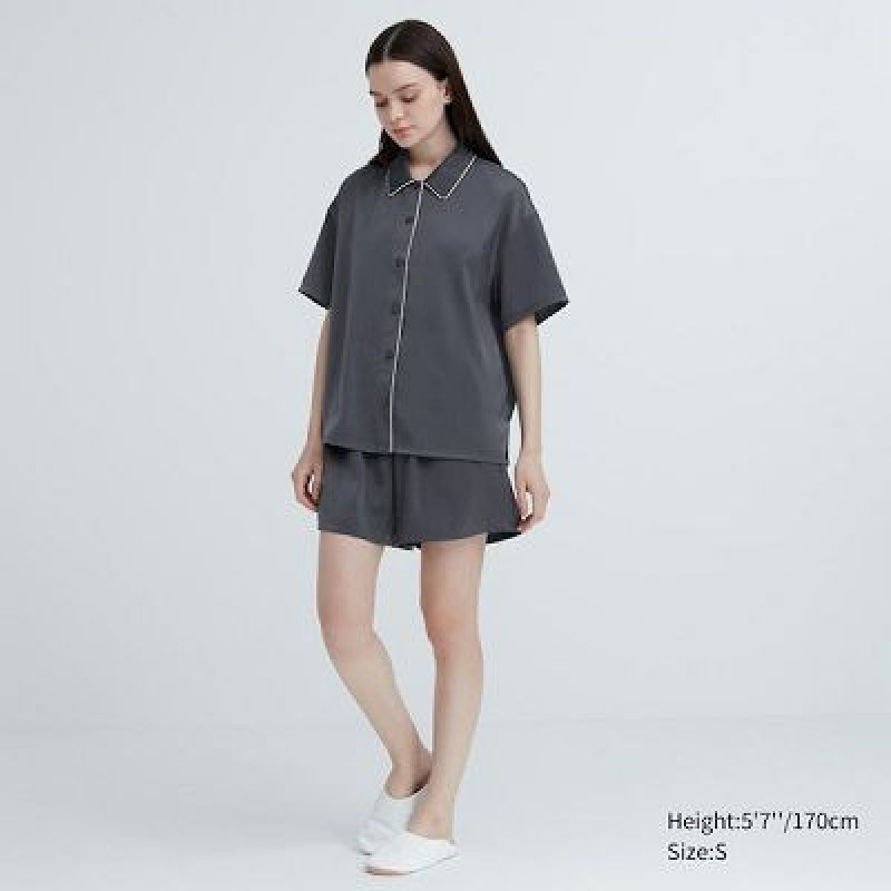 Pijama Uniqlo Satin Short-Sleeves Mujer Gris | 325617_PE