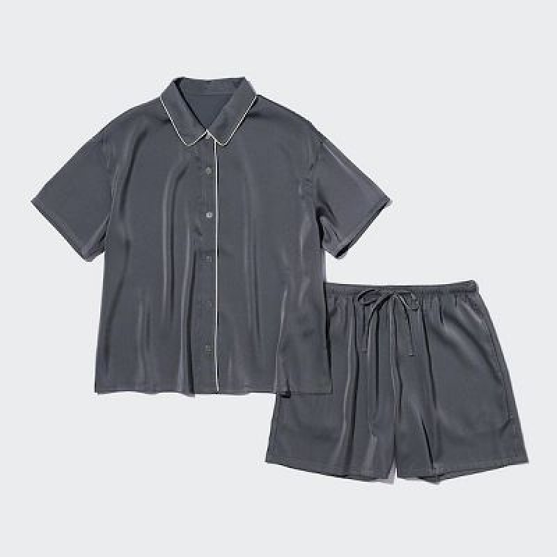 Pijama Uniqlo Satin Short-Sleeves Mujer Gris | 325617_PE