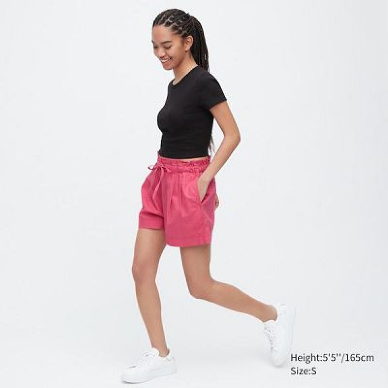 Short Uniqlo Cotton Linen Mujer Rosas | 452176_PE