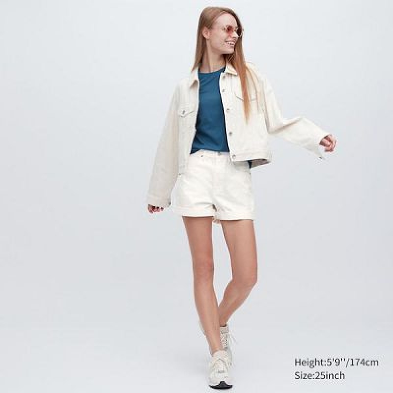 Short Uniqlo High-Rise Denim Mujer Blancas | 967451_PE