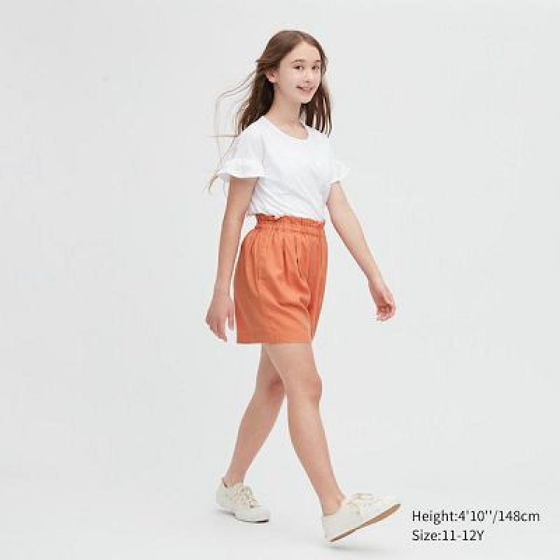 Short Uniqlo Linen Blend Easy Niños Naranjas | 74938_PE