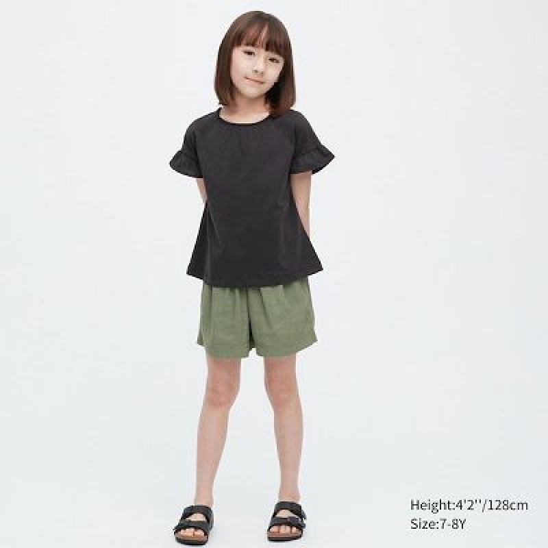 Short Uniqlo Linen Blend Easy Niños Verde Oliva | 723984_PE