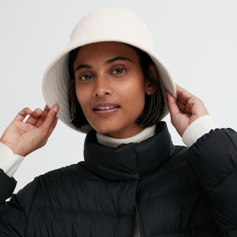 Sombreros Uniqlo Adjustable Lana Bucket Mujer Blancas | 824360_PE