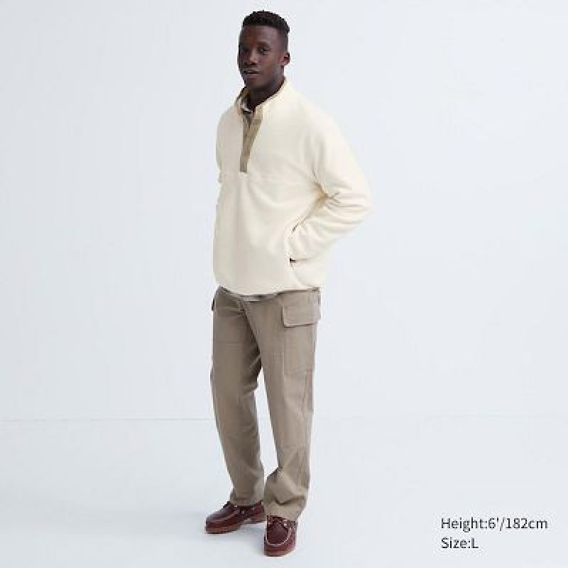 Sudadera con Capucha Uniqlo Button Up Long-Sleeve Pullover Hombre Blancas | 267541_PE