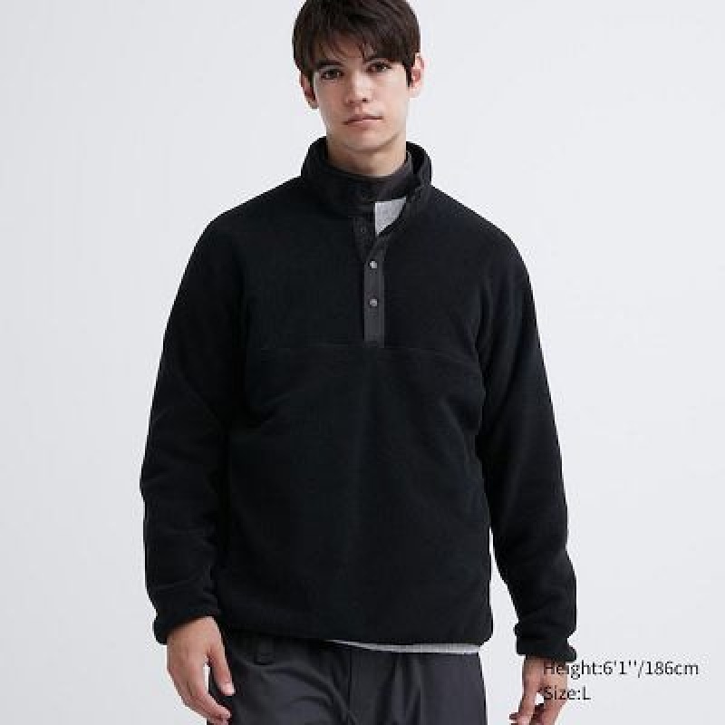 Sudadera con Capucha Uniqlo Button Up Long-Sleeve Pullover Hombre Negras | 346178_PE