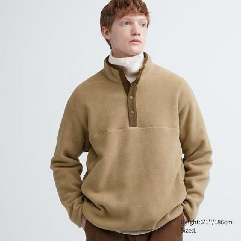 Sudadera con Capucha Uniqlo Button Up Long-Sleeve Pullover Hombre Beige | 709426_PE