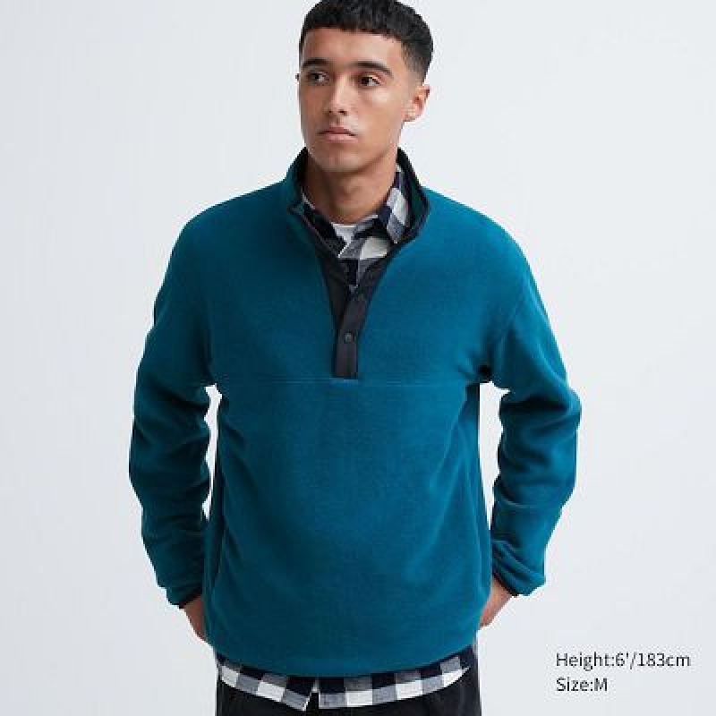 Sudadera con Capucha Uniqlo Button Up Long-Sleeve Pullover Hombre Azules | 913576_PE