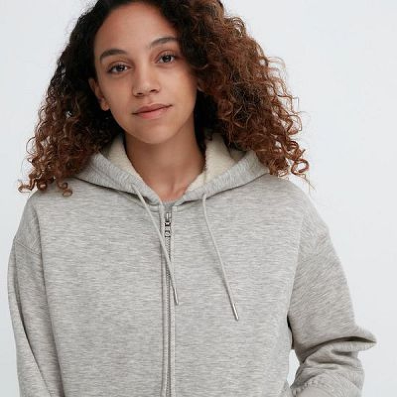 Sudadera con Capucha Uniqlo HEATTECH Pile-Lined Sweat Full-Zip Mujer Gris | 581903_PE