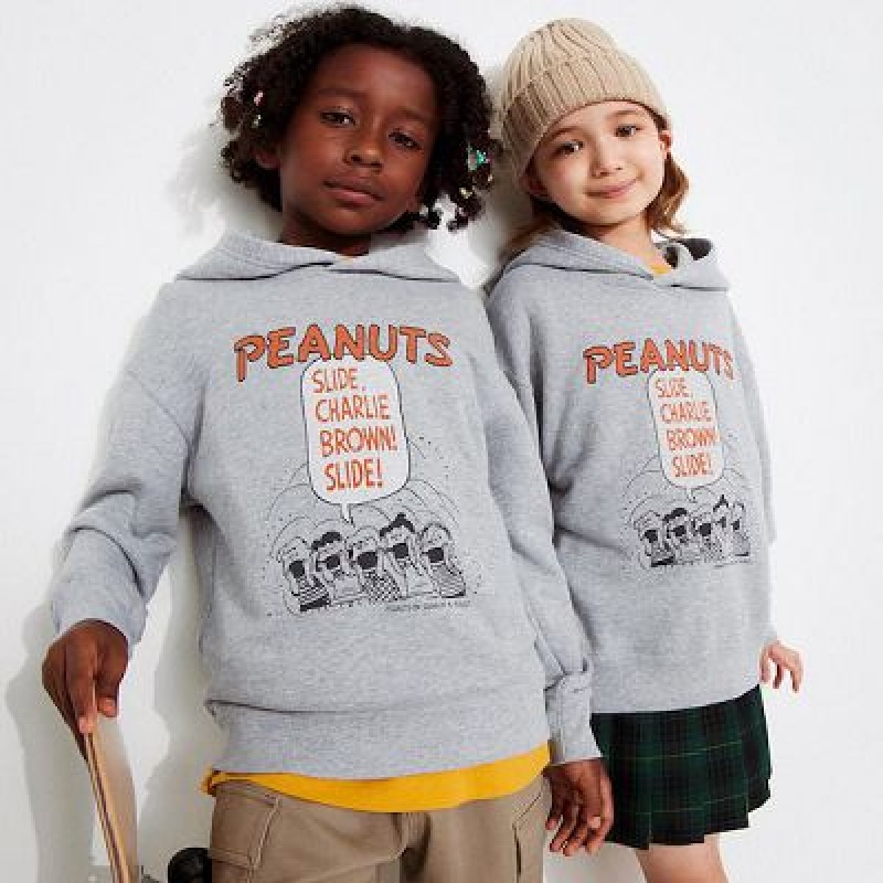 Sudadera con Capucha Uniqlo PEANUTS Charlie Brown\'s Baseball Team Long-Sleeve Niños Gris | 508317_PE