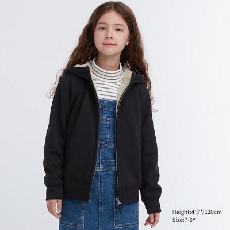 Sudadera con Capucha Uniqlo Pile-Lined Sweat Full-Zip Niños Negras | 406257_PE