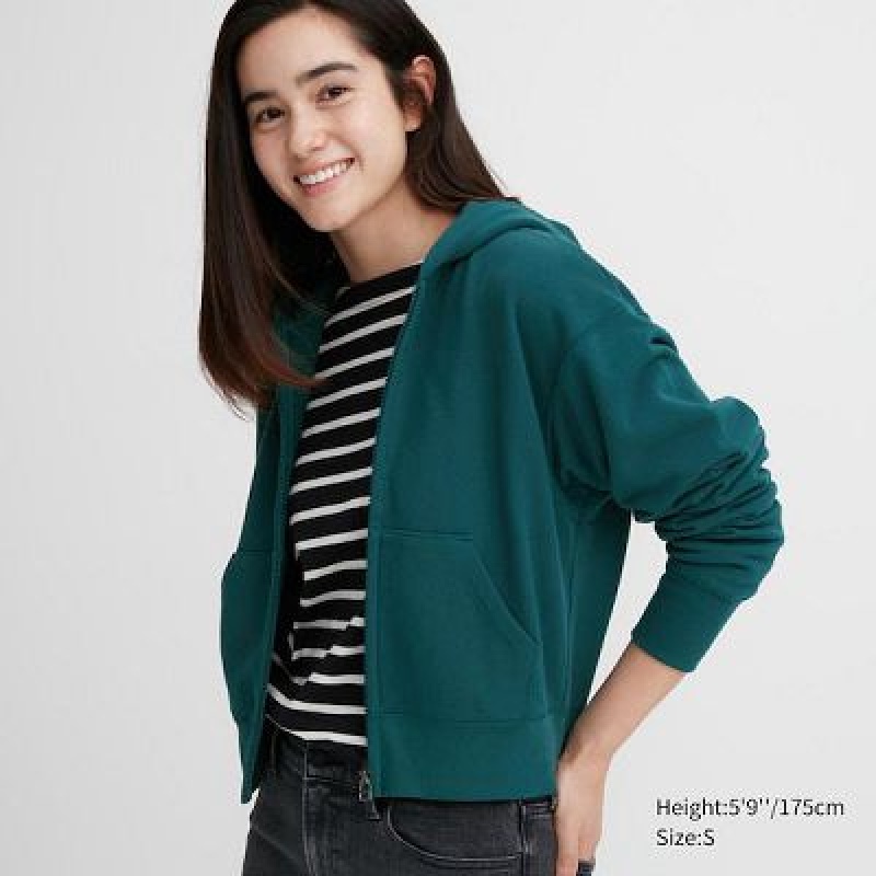 Sudadera con Capucha Uniqlo Sweat Full-Zip Long-Sleeve Mujer Verde | 367950_PE