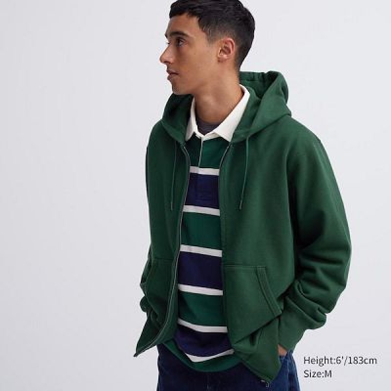 Sudadera con Capucha Uniqlo Sweat Long-Sleeve Full-Zip Hombre Verde | 398614_PE