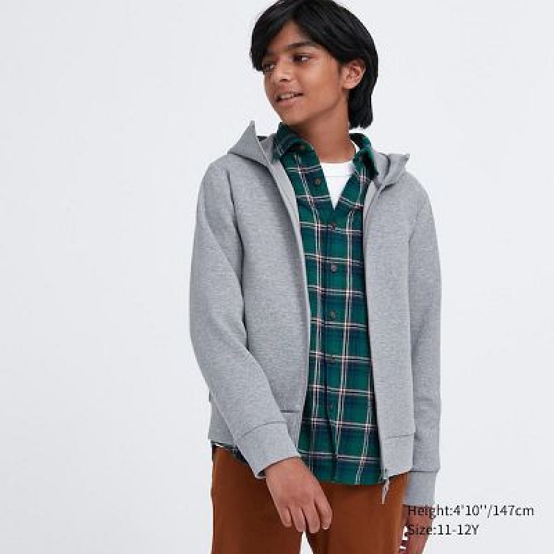 Sudadera con Capucha Uniqlo Ultra Stretch Dry Sweat Long-Sleeve Full-Zip Niños Gris | 894206_PE