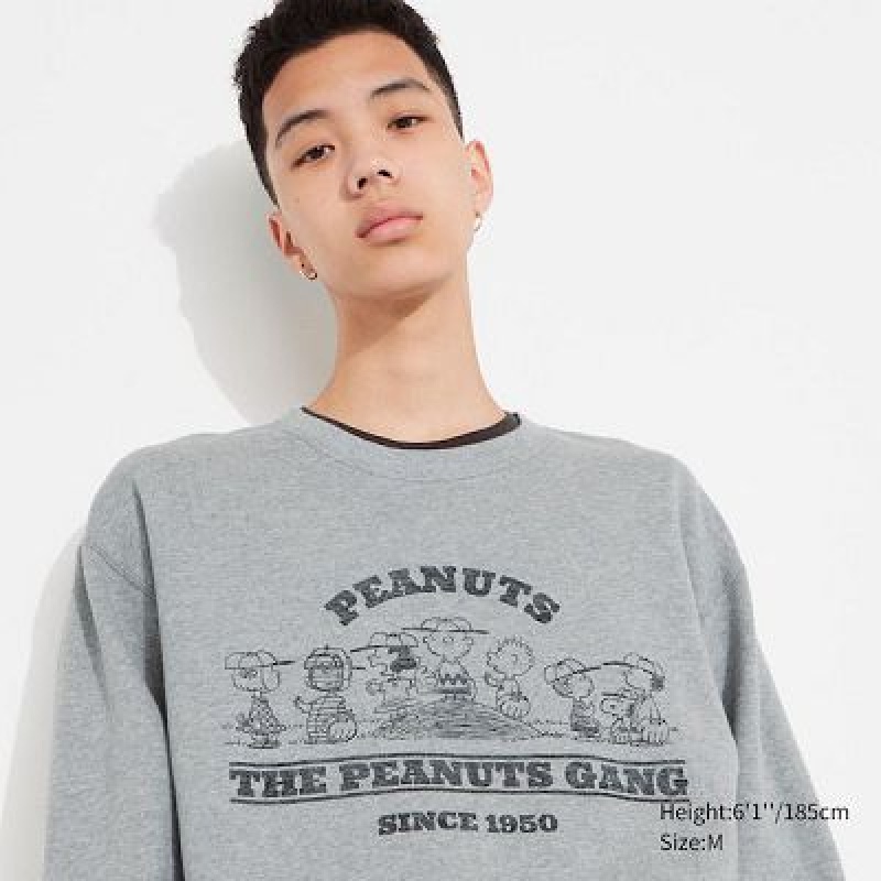 Sudaderas Uniqlo PEANUTS Charlie Baseball Team Long-Sleeve Hombre Gris | 253418_PE